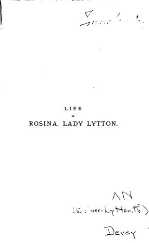Life of Rosina, lady Lytton