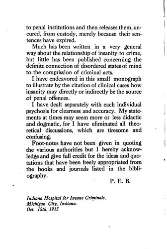 Clinical studies in the relationship of insanity to crime