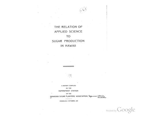 The relation of applied science to sugar production in Hawaii