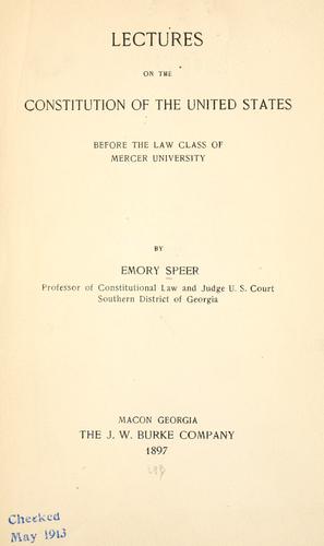 Lectures on the Constitution of the United States
