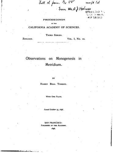 Observations on monogenesis in Metridium