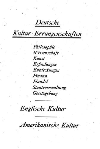 Deutschland, der Träger der Welt-Kultur