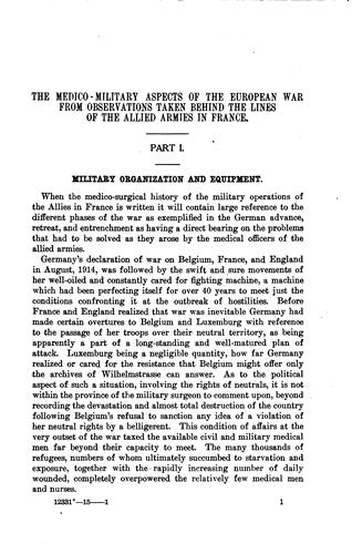 Report on the medico-military aspects of the European War from observations taken behind the allied armies in France
