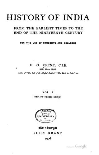 History of India from the earliest times to the end of the nineteenth century