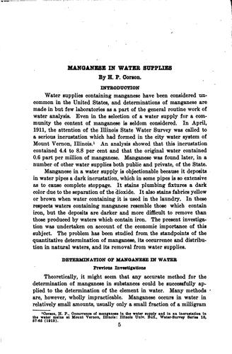 Manganese in water supplies