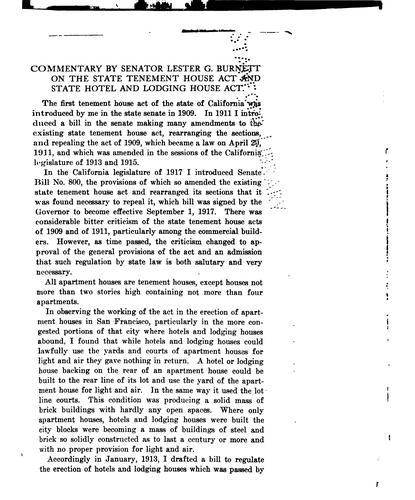 State tenement house act and state hotel and lodging house act of California