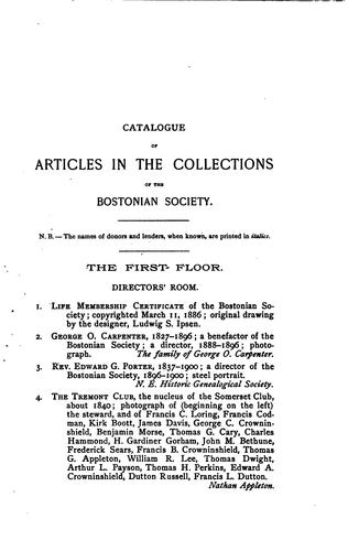 Catalogue of the collections of the Bostonian Society