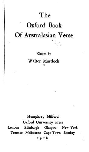 The Oxford book of Australasian verse