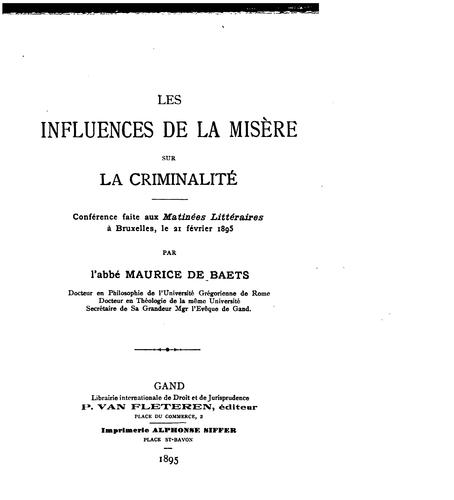 Les influences de la misère sur la criminalité
