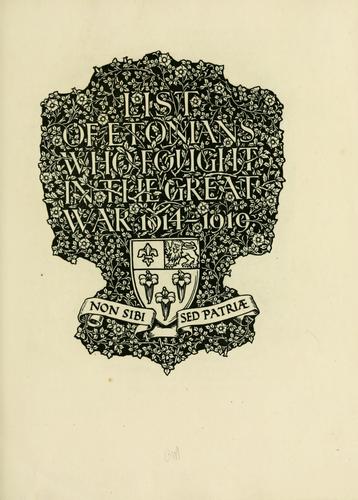 List of Etonians who fought in the great war, 1914-1919