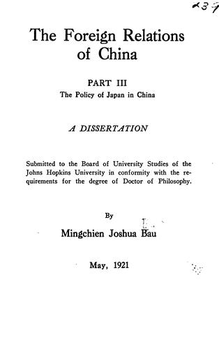 The foreign relations of China part III