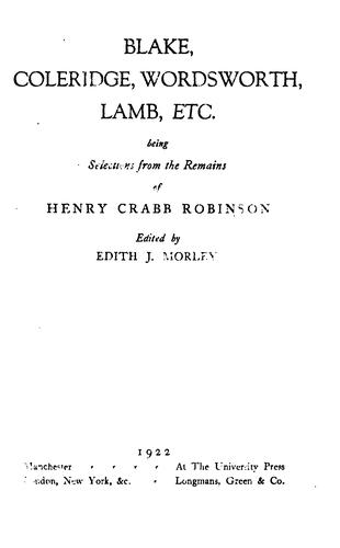 Blake, Coleridge, Wordsworth, Lamb, etc