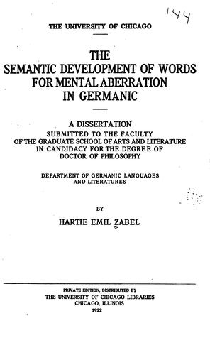 The semantic development of words for mental aberration in Germanic ..