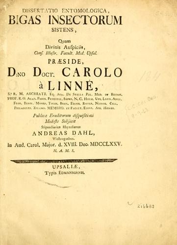 Dissertatio entomologica, bigas insectorum sistens ..