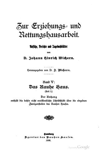 Gesammelte Schriften D. Johann Hinrich Wicherns