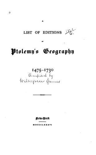 A list of editions of Ptolemy's geography 1475-1730