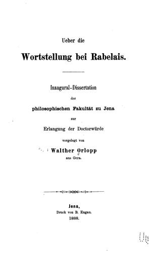 Ueber die Wortstellung bei Rabelais ..