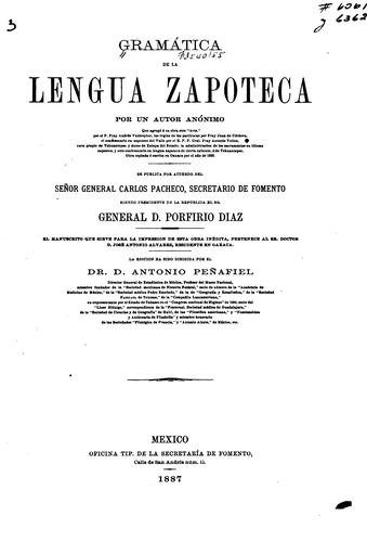 Gramática de la lengua zapoteca