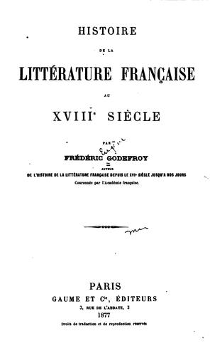 Histoire de la littérature française au XVIIIe siècle