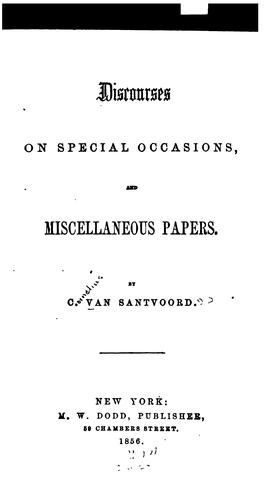 Discourses on special occasions, and miscellaneous papers