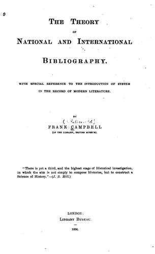 The theory of national and international bibliography