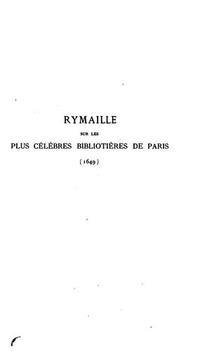 Rymaille sur les plus célèbres bibliotières de Paris en 1649