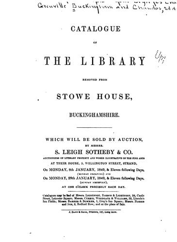 Catalogue of the library removed from Stowe house, Buckinghamshire