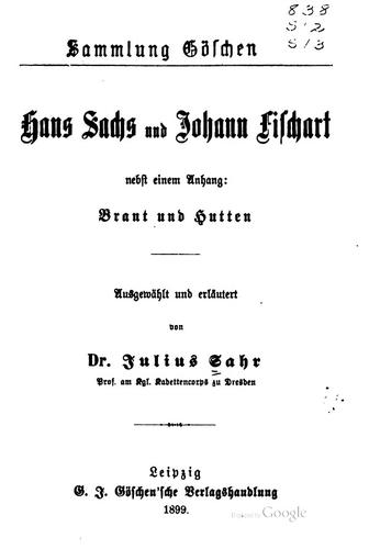 Hans Sachs und Johann Fischart, nebst einem anhang