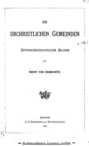 Die urchristlichen gemeinden