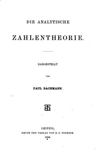 Die analytische Zahlentheorie