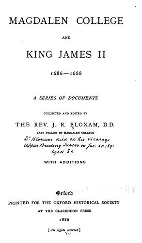 Magdalen college and King James II., 1686-1688