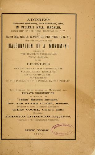 Address delivered Wednesday, 28th November, 1866