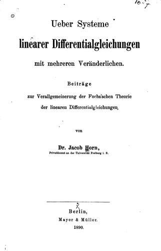 Ueber systeme linearer Differentialgleichungen mit mehreren Veränderlichen
