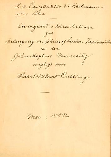 Der conjunktiv bei Hartmmann von Aue