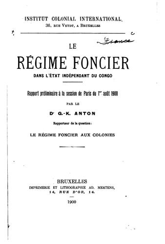 Le régime foncier aux colonies