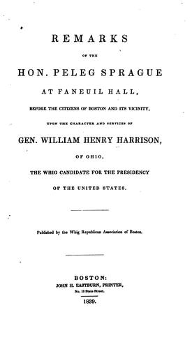 Remarks of the Hon. Peleg Sprague at Faneuil Hall