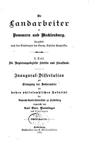 Die Landarbeiter in Pommern und Mecklenburg