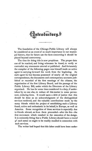 Historical sketch of the origin and foundation of the Chicago Public Library