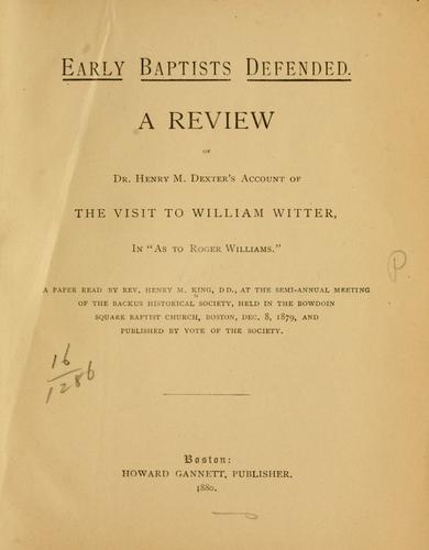 Early Baptists defended