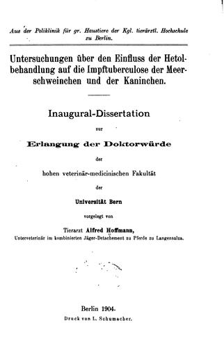 Untersuchungen über den einfluss de hetolbehandlung auf die impftuberculose der meerschweinschen und der kaninchen ..