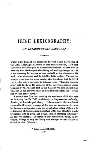 Irish Lexicography: An Introductory Lecture