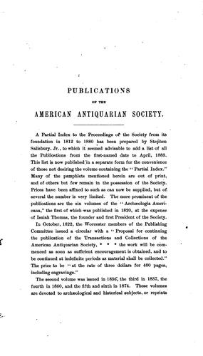 Publications of the American Antiquarian Society