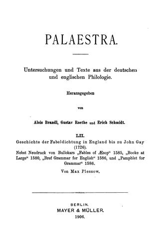 Geschichte der Fabeldichtung in England bis zu John Gay (1726)