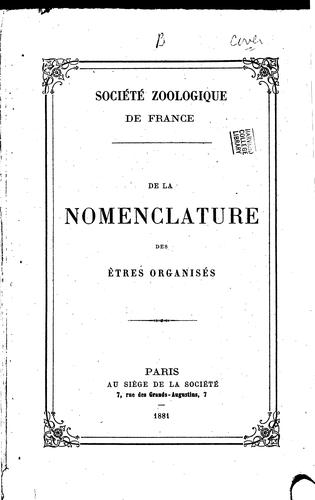 De la nomenclature des êtres organisés