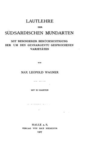 Lautlehre der südsardischen Mundarten mit besonderer Berücksichtigung der um den Gennargentu gesprochenen Varietäten