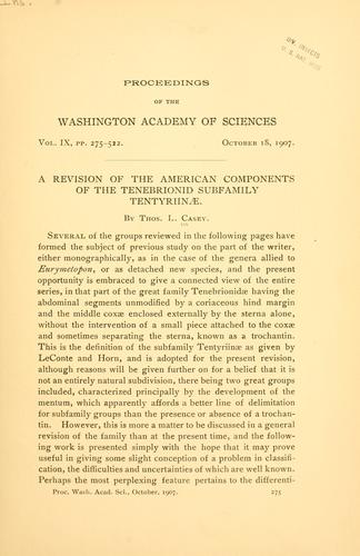 ... A revision of the American components of the tenebrionid subfamily Tentyriinaw