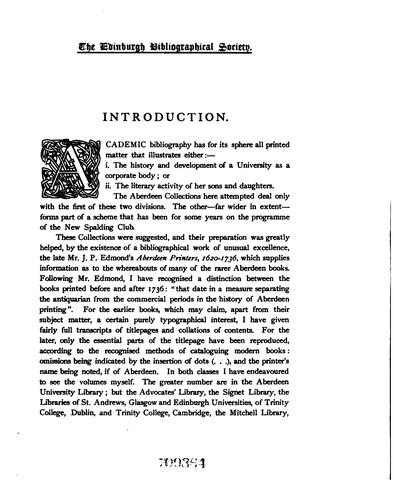 Collections towards a bibliography of the universities of Aberdeen