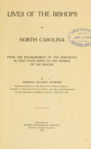 Lives of the bishops of North Carolina