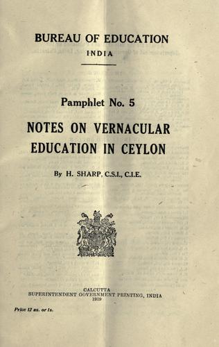 Notes on vernacular education in Ceylon