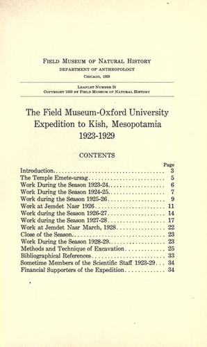 The Field Museum-Oxford University expedition to Kish, Mesopotamia